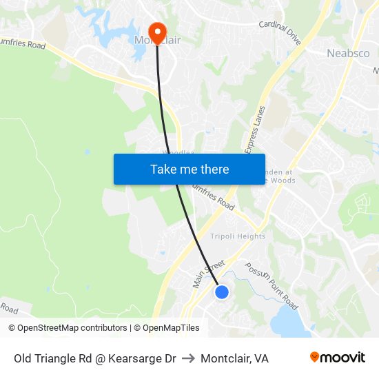 Old Triangle Rd @ Kearsarge Dr to Montclair, VA map