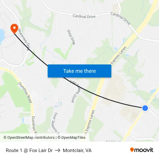 Route 1 @ Fox Lair Dr to Montclair, VA map