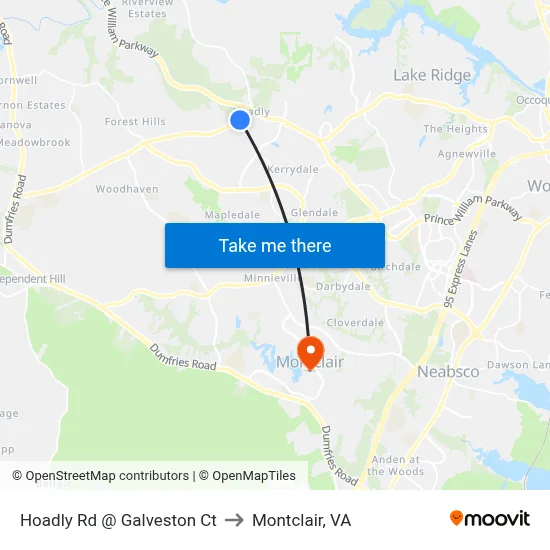 Hoadly Rd @ Galveston Ct to Montclair, VA map