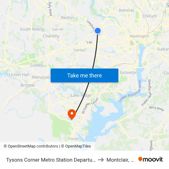 Tysons Corner Metro Station Departures to Montclair, VA map