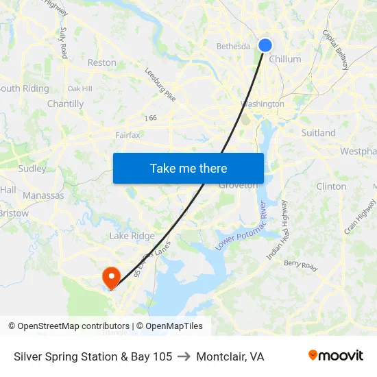 Silver Spring Station & Bay 105 to Montclair, VA map