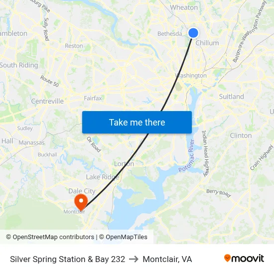 Silver Spring Station & Bay 232 to Montclair, VA map