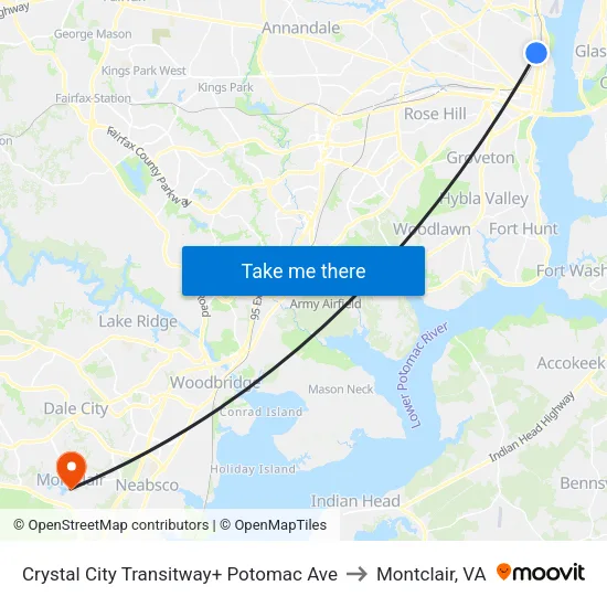 Crystal City Transitway+ Potomac Ave to Montclair, VA map
