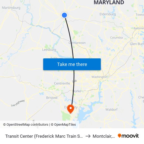 Transit Center (Frederick Marc Train Station) to Montclair, VA map