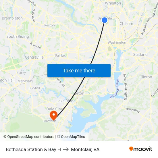 Bethesda Station & Bay H to Montclair, VA map