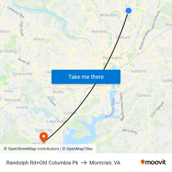 Randolph Rd+Old Columbia Pk to Montclair, VA map
