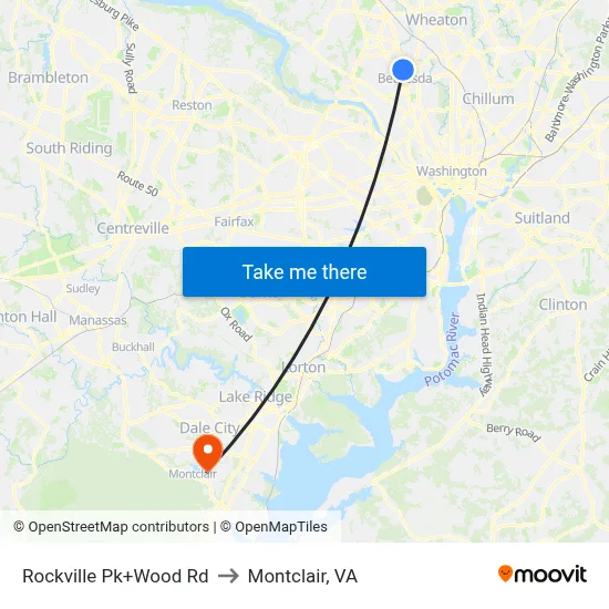 Rockville Pk+Wood Rd to Montclair, VA map