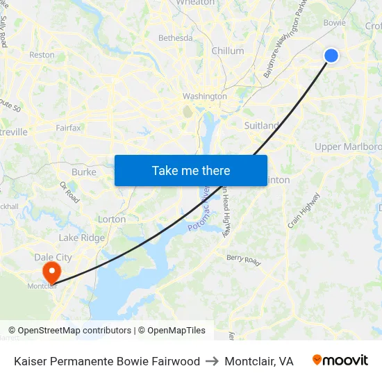 Kaiser Permanente Bowie Fairwood to Montclair, VA map