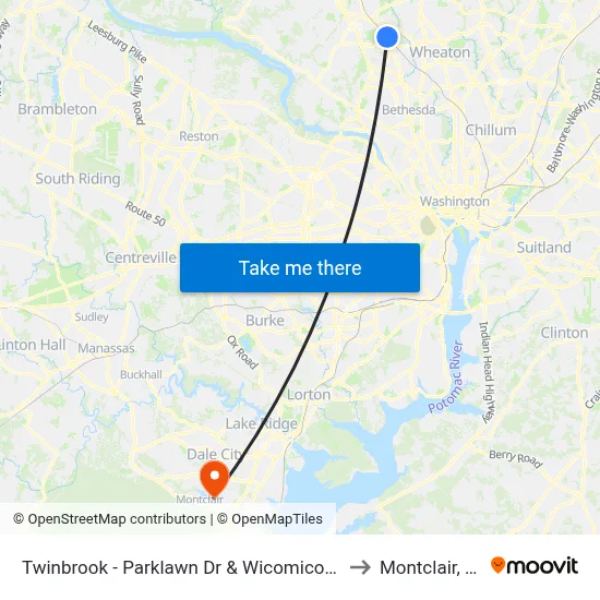 Twinbrook - Parklawn Dr & Wicomico Ave to Montclair, VA map