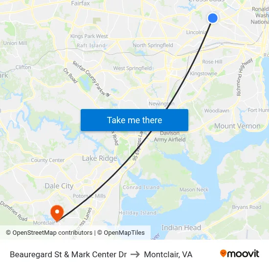 Beauregard St & Mark Center Dr to Montclair, VA map