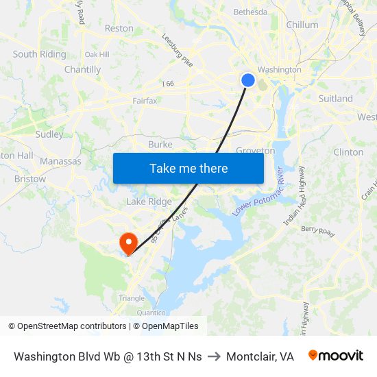 Washington Blvd Wb @ 13th St N Ns to Montclair, VA map