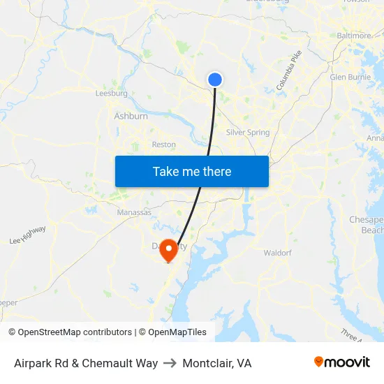 Airpark Rd & Chemault Way to Montclair, VA map