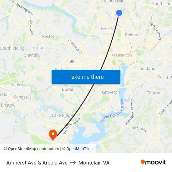 Amherst Ave & Arcola Ave to Montclair, VA map