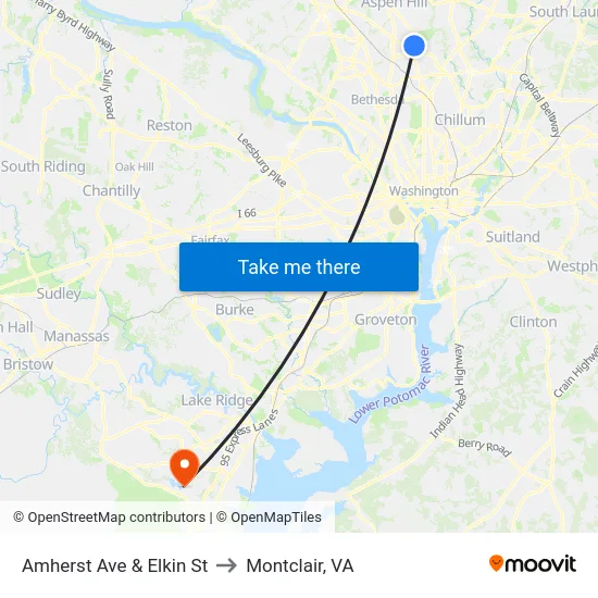 Amherst Ave & Elkin St to Montclair, VA map