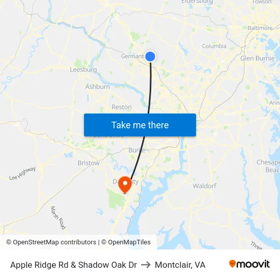 Apple Ridge Rd & Shadow Oak Dr to Montclair, VA map