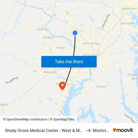 Shady Grove Medical Center - West & Medical Center Way to Montclair, VA map