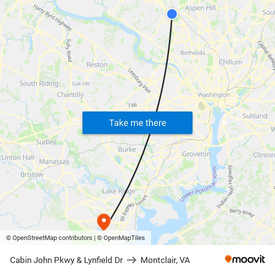 Cabin John Pkwy & Lynfield Dr to Montclair, VA map