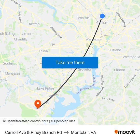 Carroll Ave & Piney Branch Rd to Montclair, VA map
