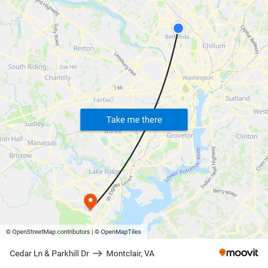 Cedar Ln & Parkhill Dr to Montclair, VA map