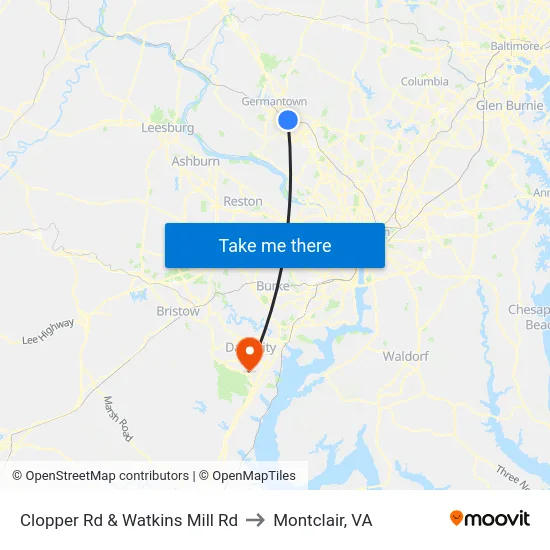 Clopper Rd & Watkins Mill Rd to Montclair, VA map