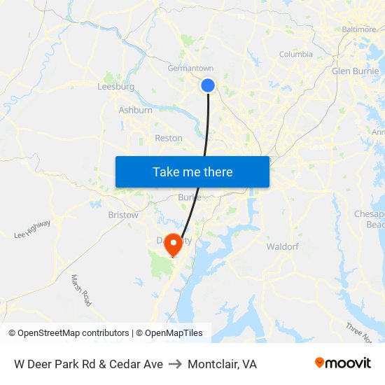 W Deer Park Rd & Cedar Ave to Montclair, VA map