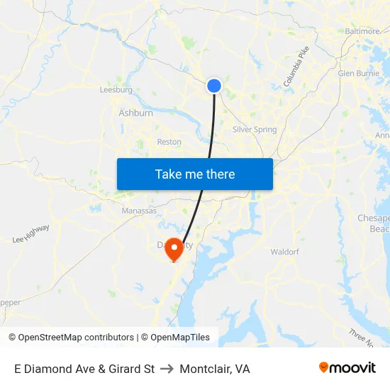 E Diamond Ave & Girard St to Montclair, VA map