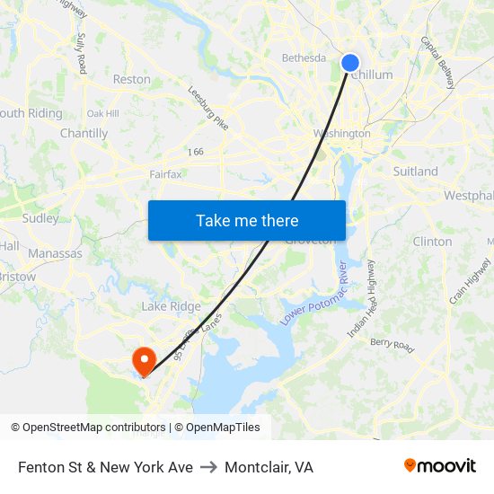 Fenton St & New York Ave to Montclair, VA map