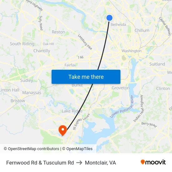 Fernwood Rd & Tusculum Rd to Montclair, VA map