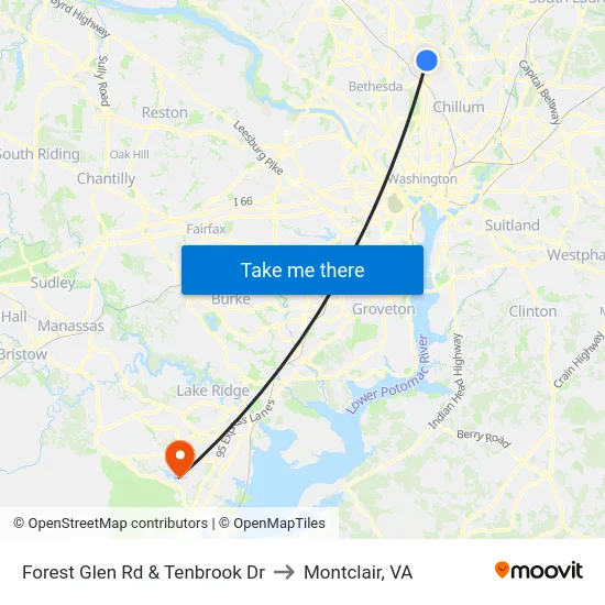 Forest Glen Rd & Tenbrook Dr to Montclair, VA map