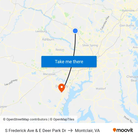 S Frederick Ave & E Deer Park Dr to Montclair, VA map