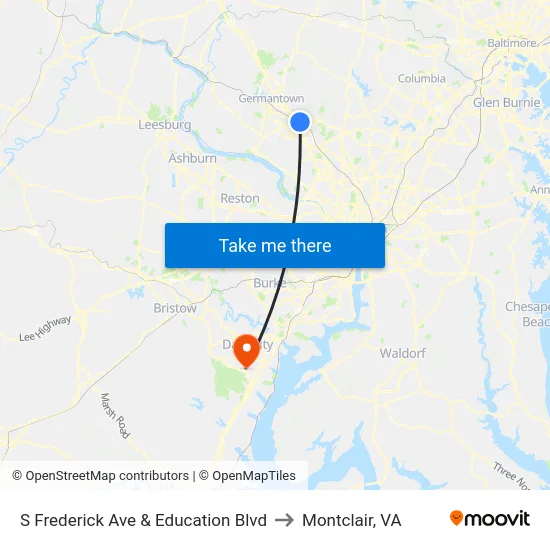 S Frederick Ave & Education Blvd to Montclair, VA map