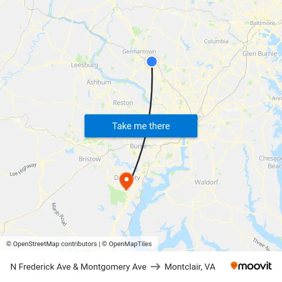 N Frederick Ave & Montgomery Ave to Montclair, VA map