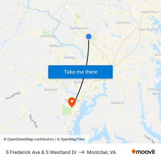 S Frederick Ave & S Westland Dr to Montclair, VA map