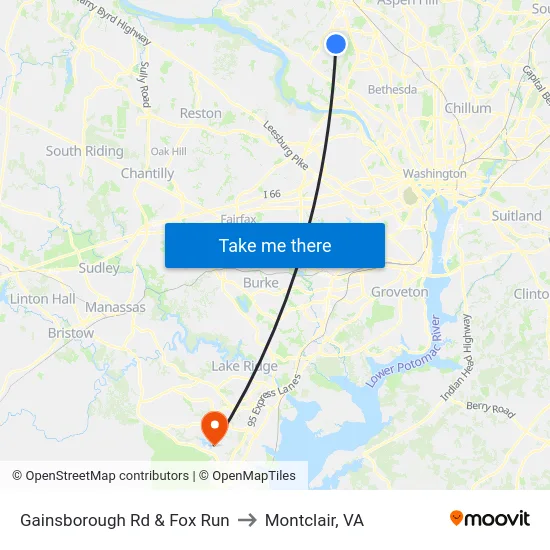 Gainsborough Rd & Fox Run to Montclair, VA map