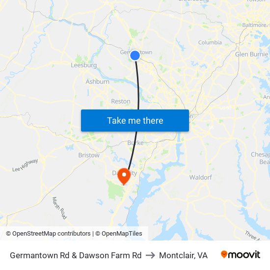 Germantown Rd & Dawson Farm Rd to Montclair, VA map