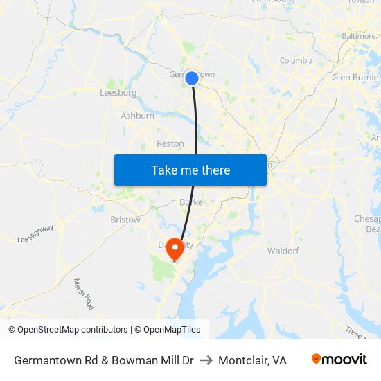 Germantown Rd & Bowman Mill Dr to Montclair, VA map