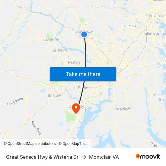 Great Seneca Hwy & Wisteria Dr to Montclair, VA map