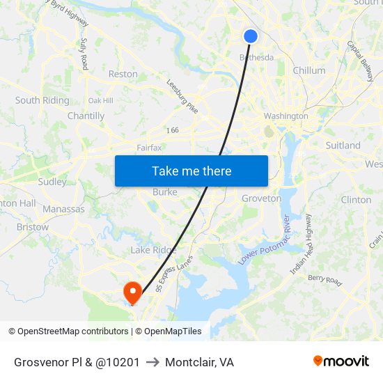 Grosvenor Pl & @10201 to Montclair, VA map