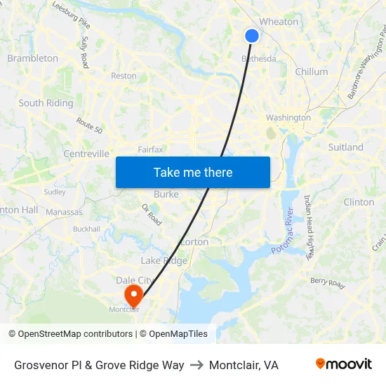 Grosvenor Pl & Grove Ridge Way to Montclair, VA map