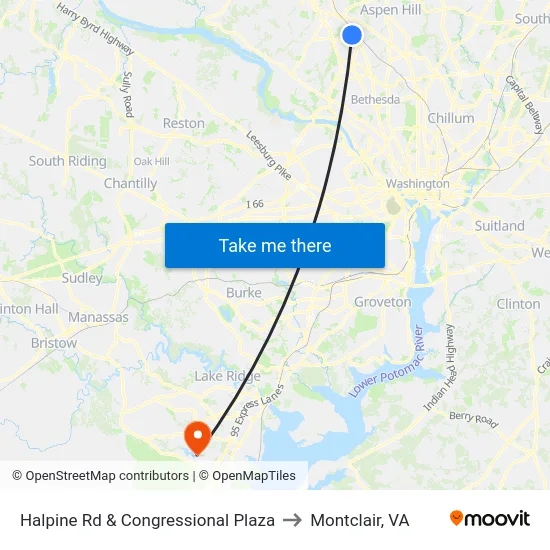 Halpine Rd & Congressional Plaza to Montclair, VA map