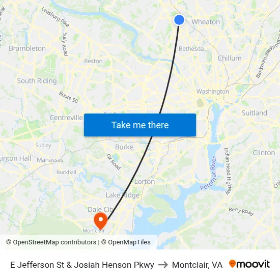 E Jefferson St & Josiah Henson Pkwy to Montclair, VA map