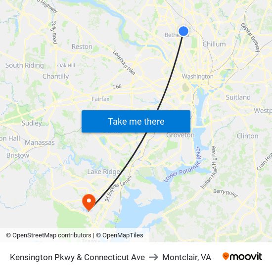 Kensington Pkwy & Connecticut Ave to Montclair, VA map