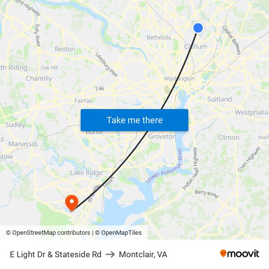 E Light Dr & Stateside Rd to Montclair, VA map