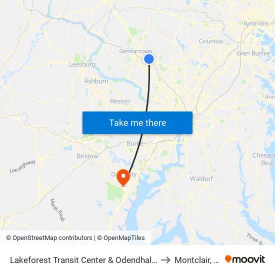 Lakeforest Transit Center & Odendhal Ave to Montclair, VA map