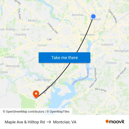 Maple Ave & Hilltop Rd to Montclair, VA map