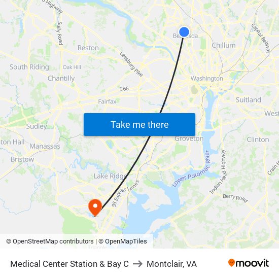 Medical Center Station & Bay C to Montclair, VA map