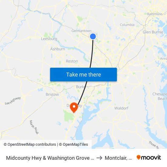 Midcounty Hwy & Washington Grove Ln to Montclair, VA map