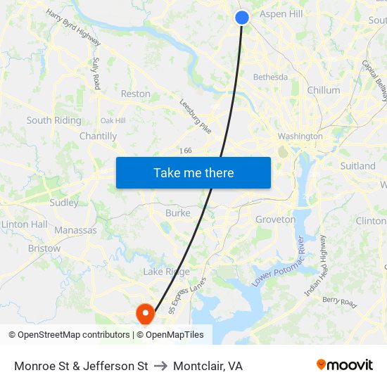 Monroe St & Jefferson St to Montclair, VA map