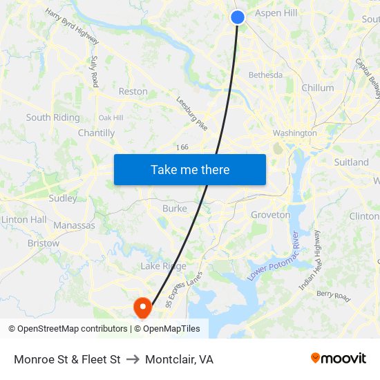 Monroe St & Fleet St to Montclair, VA map