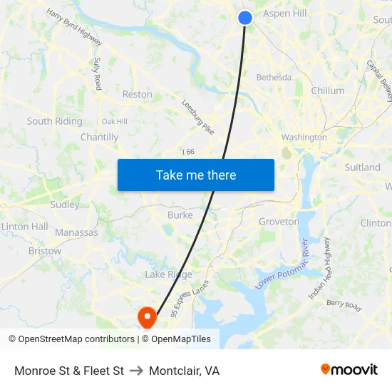 Monroe St & Fleet St to Montclair, VA map